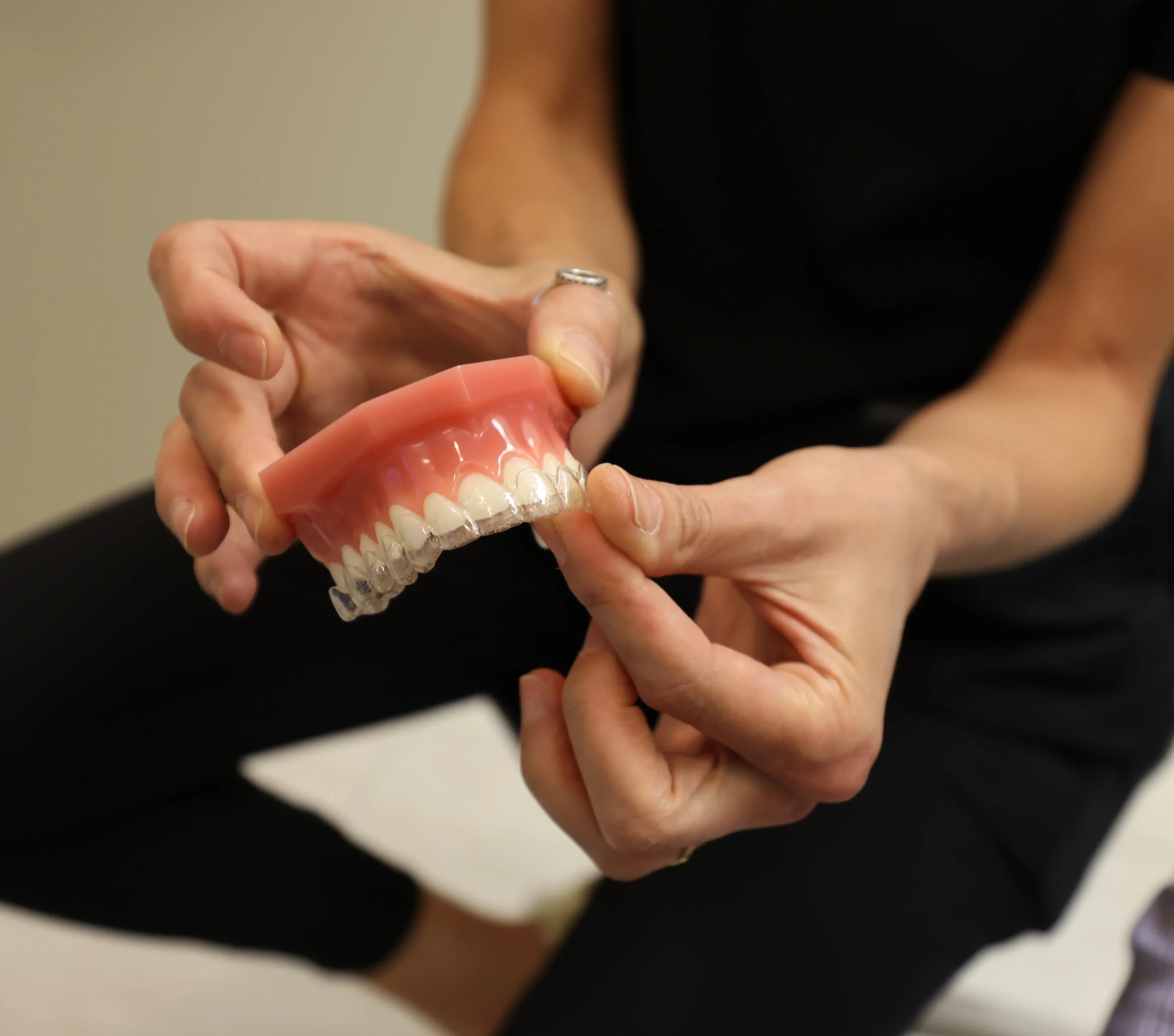 Clear aligner fitted to a dental model at Dentistry Today, Huntsville, AL